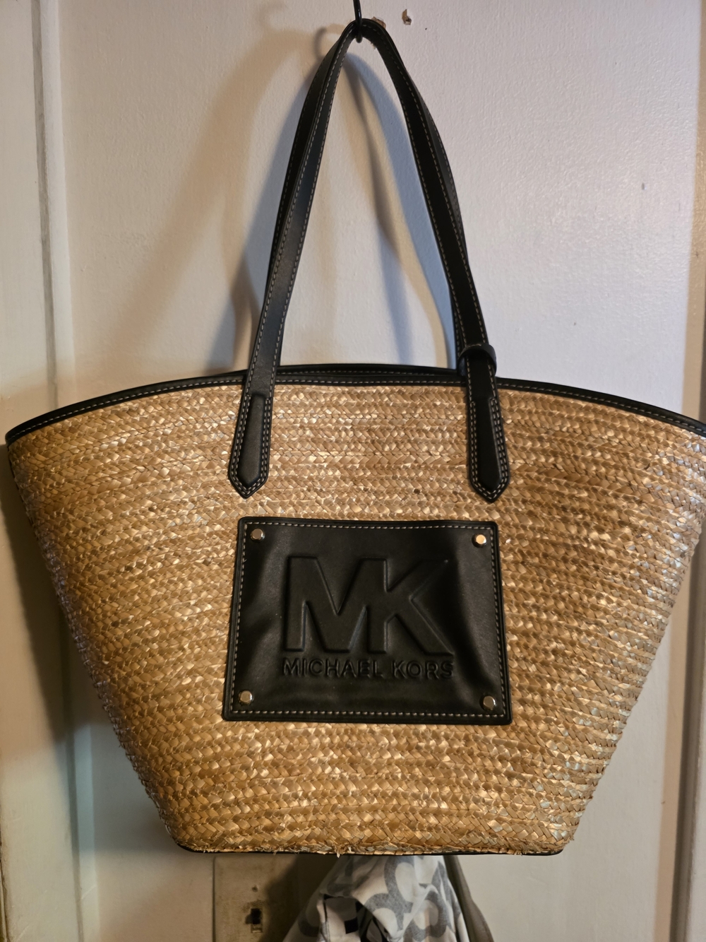Michael Kors Natural Straw Tote with Black Trim